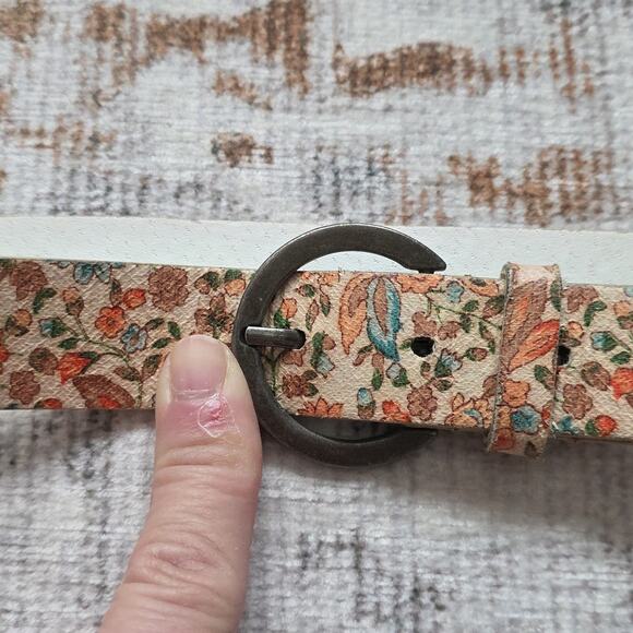 Vintage 90s Landes Floral Patterned Belt Womens L Boho Cottagecore Cream Blue main image 6